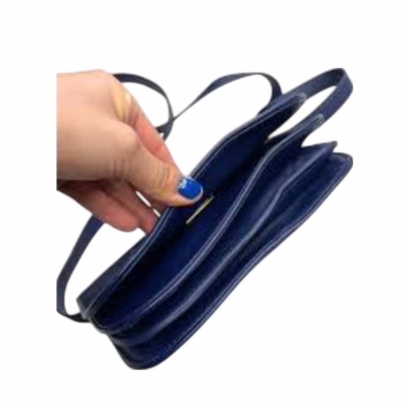 Tory Burch Crossbody Clutch Bag Navy Blue Gloria Suede turnlock embossed gold - Picture 3 of 16